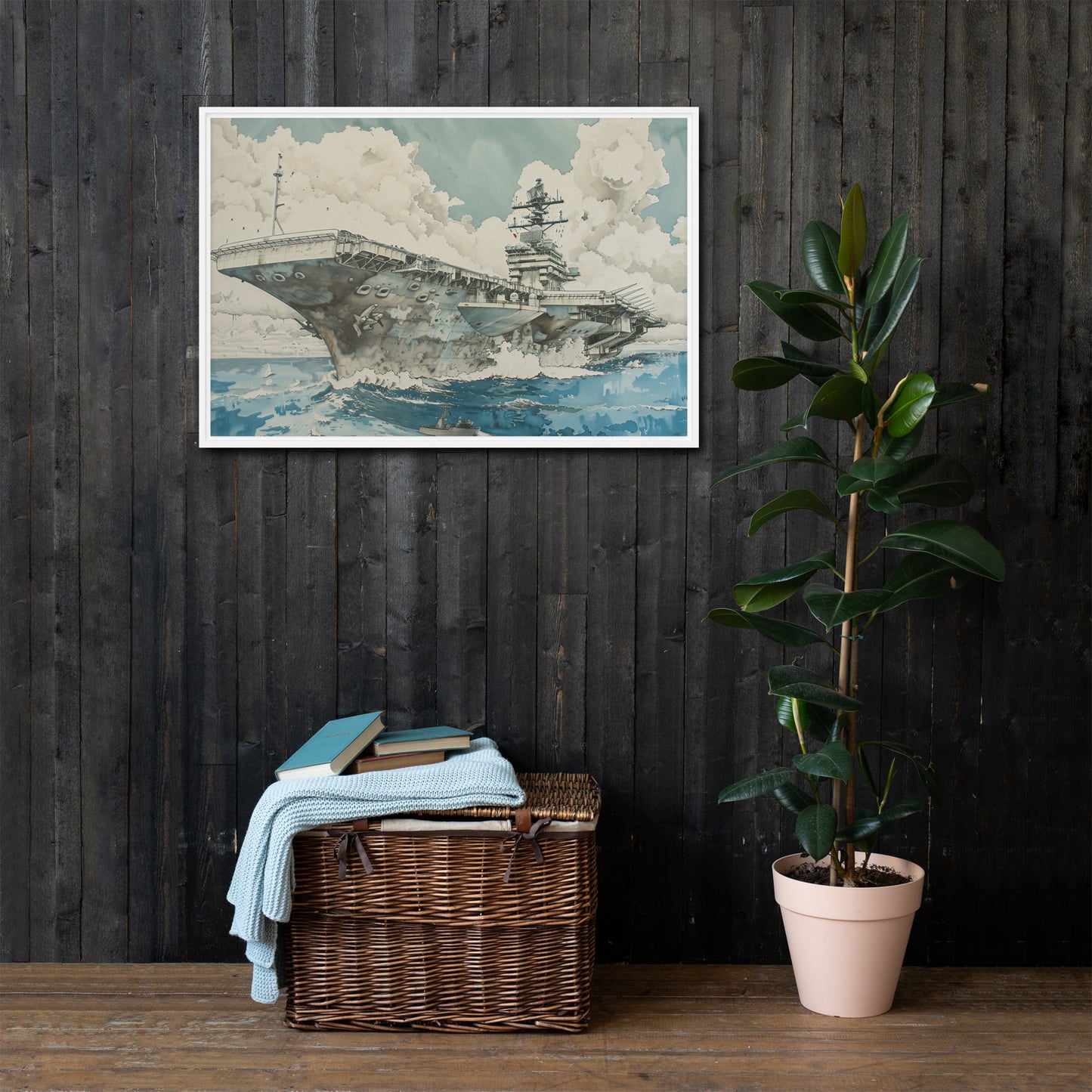 Aircraft Carrier water color style Framed canvas